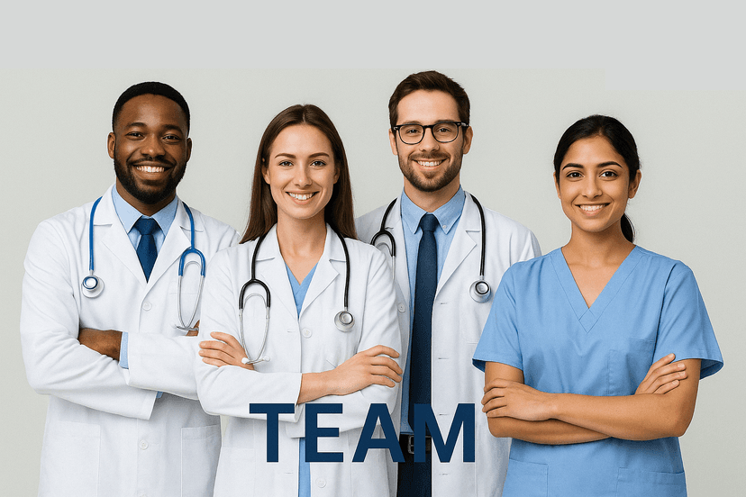 Medical research team collaborating in laboratory